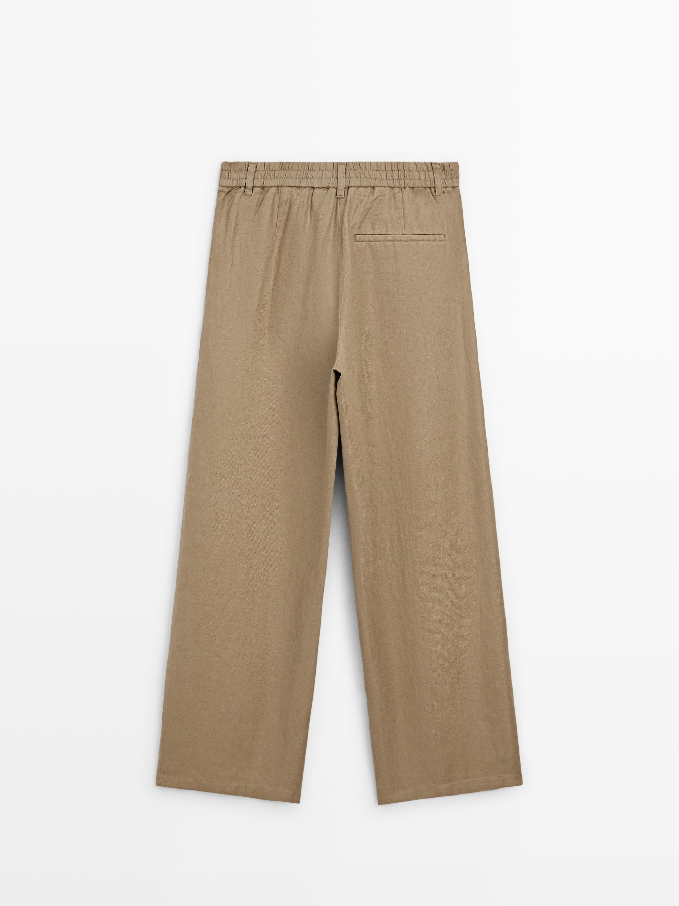 100% linen wide-leg elasticated trousers